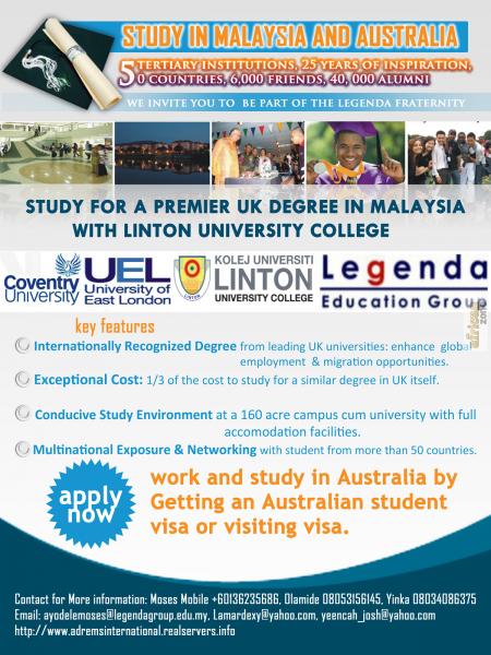 STUDY FOR PREMIER UK DEGREE IN MALAYSIA, STUDY AND WORK IN AUSTRALIA
